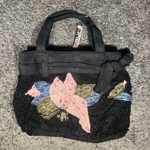 Far Nine Patchwork Embellished Beaded Sequin Black Purse